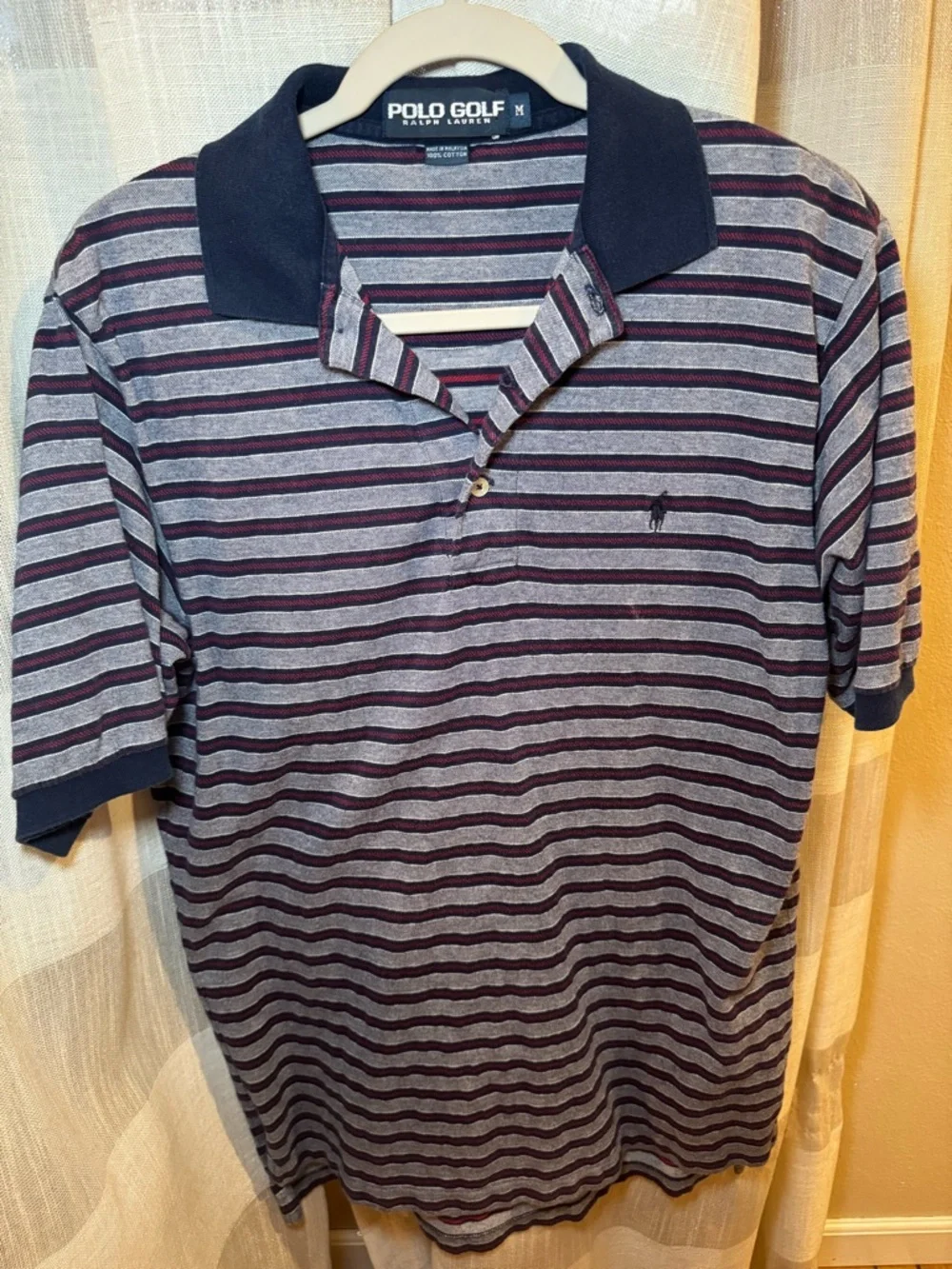 Ralph Lauren Polo Golf Navy, Gray & Burgundy Striped Polo 100% cotton